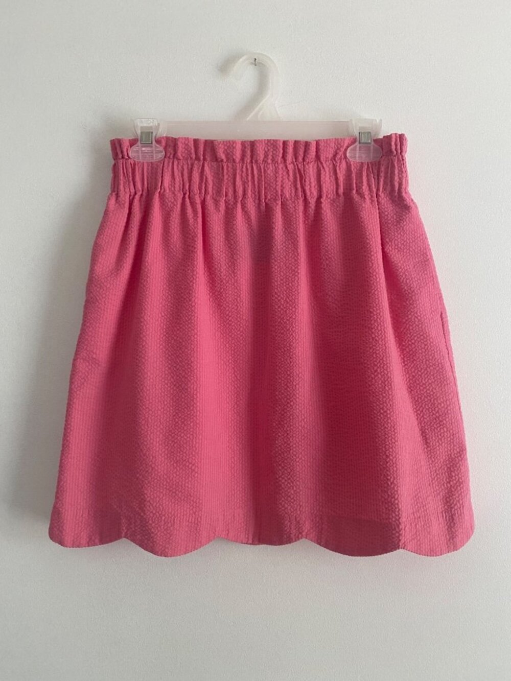 Lauren James Pink Scalloped Seersucker Skirt Size M Elastic Waist